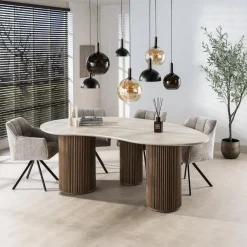 Strato Eettafel niervormig Travertine 215cm