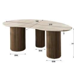 Strato Eettafel niervormig Travertine 215cm