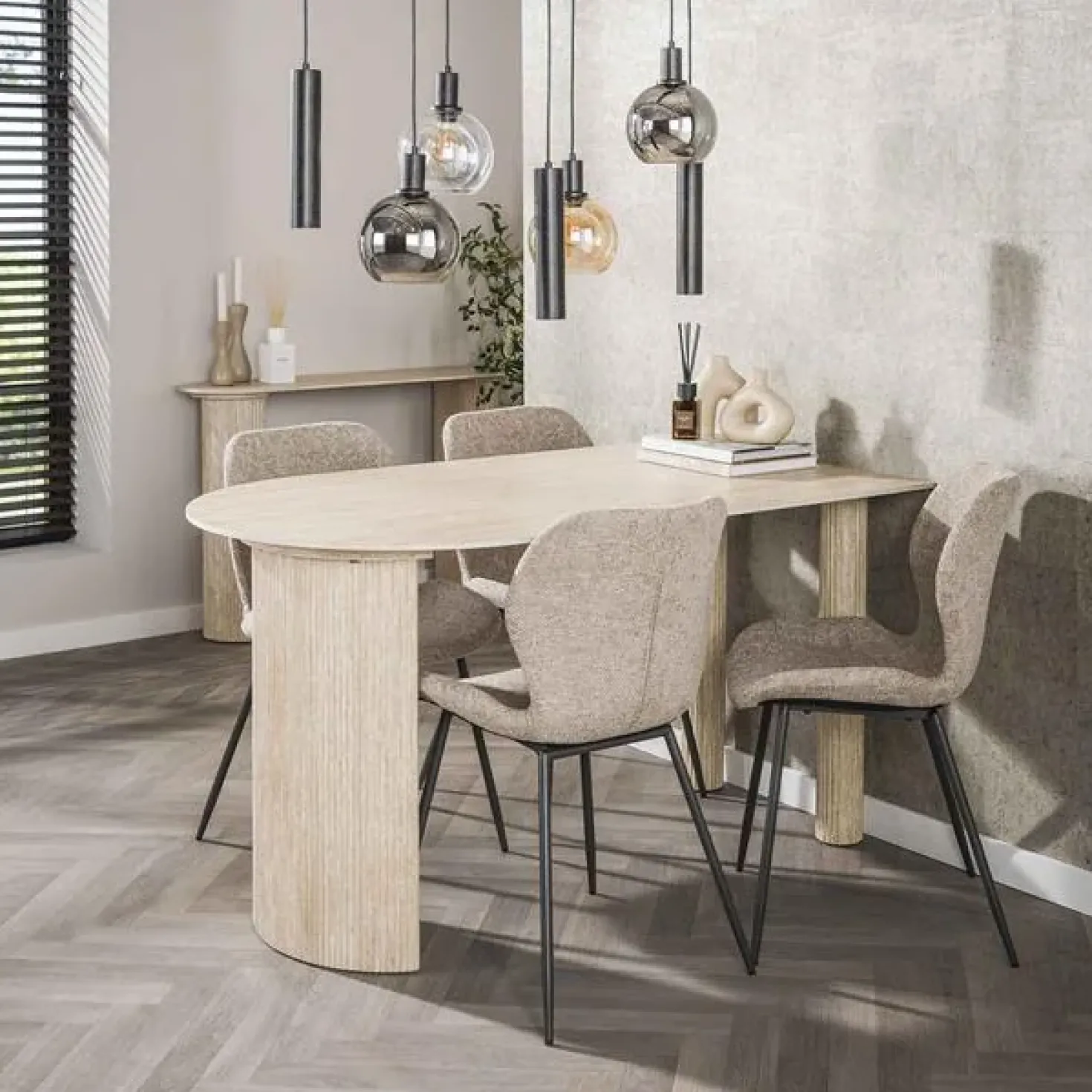 Strato Eettafel ovaal Keramiek travertine 140cm