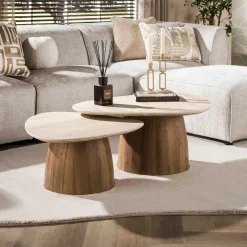 Strato Salontafel driehoekig set van 2 Keramiek Travertin