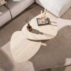 Strato Salontafel driehoekig set van 2 Keramiek Travertin