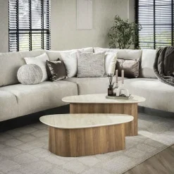 Strato Salontafel set van 2 driehoekig Keramiek travertin