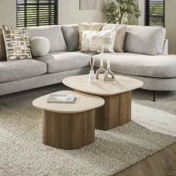 Strato Salontafel set van 2 Keramiek Travertin
