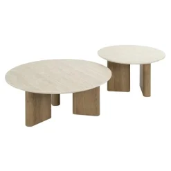 Strato Salontafel set van 2 rond smalle poten Keramiek travertin
