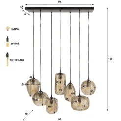 Sully 7-lichts Hanglamp Smoke bruin glas