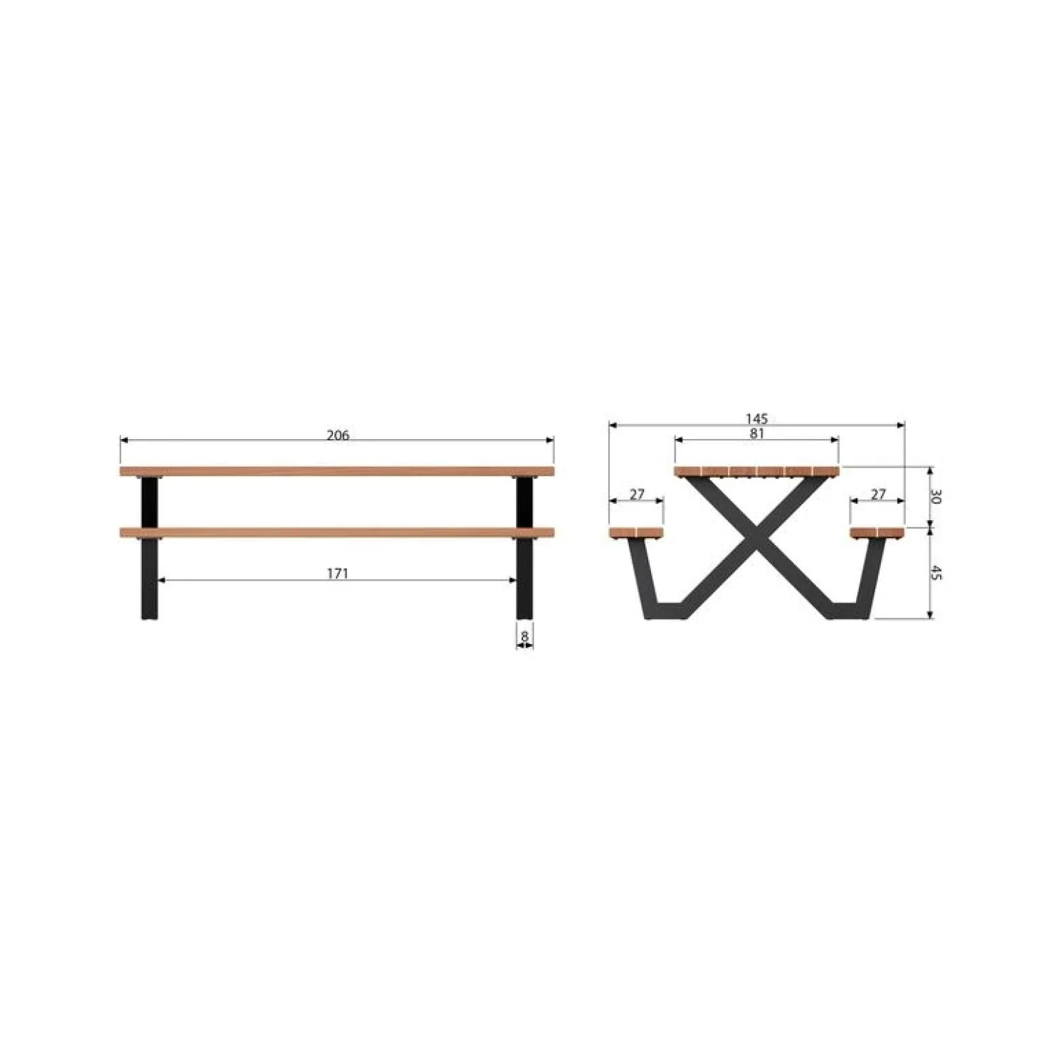 Tablo Picknicktafel Ayoushout met zwarte poot