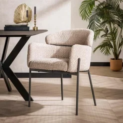 Tanda eetkamerstoel ronde rug Boucle zandkleur