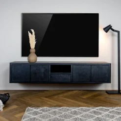 Tenna Zwevend Tv meubel zwart mangohout 200cm