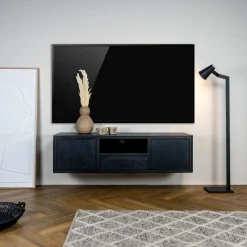 Tenna Zwevend Tv meubel zwart mangohout 150cm