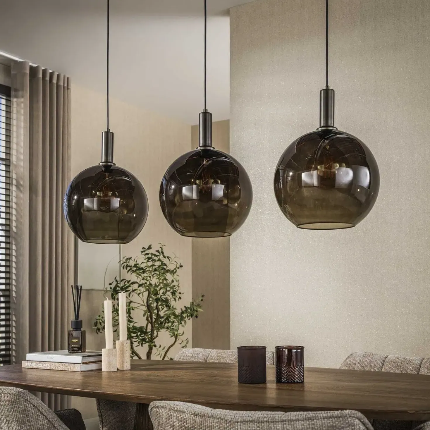 Tessio 3-lichts Hanglamp Bruin glas