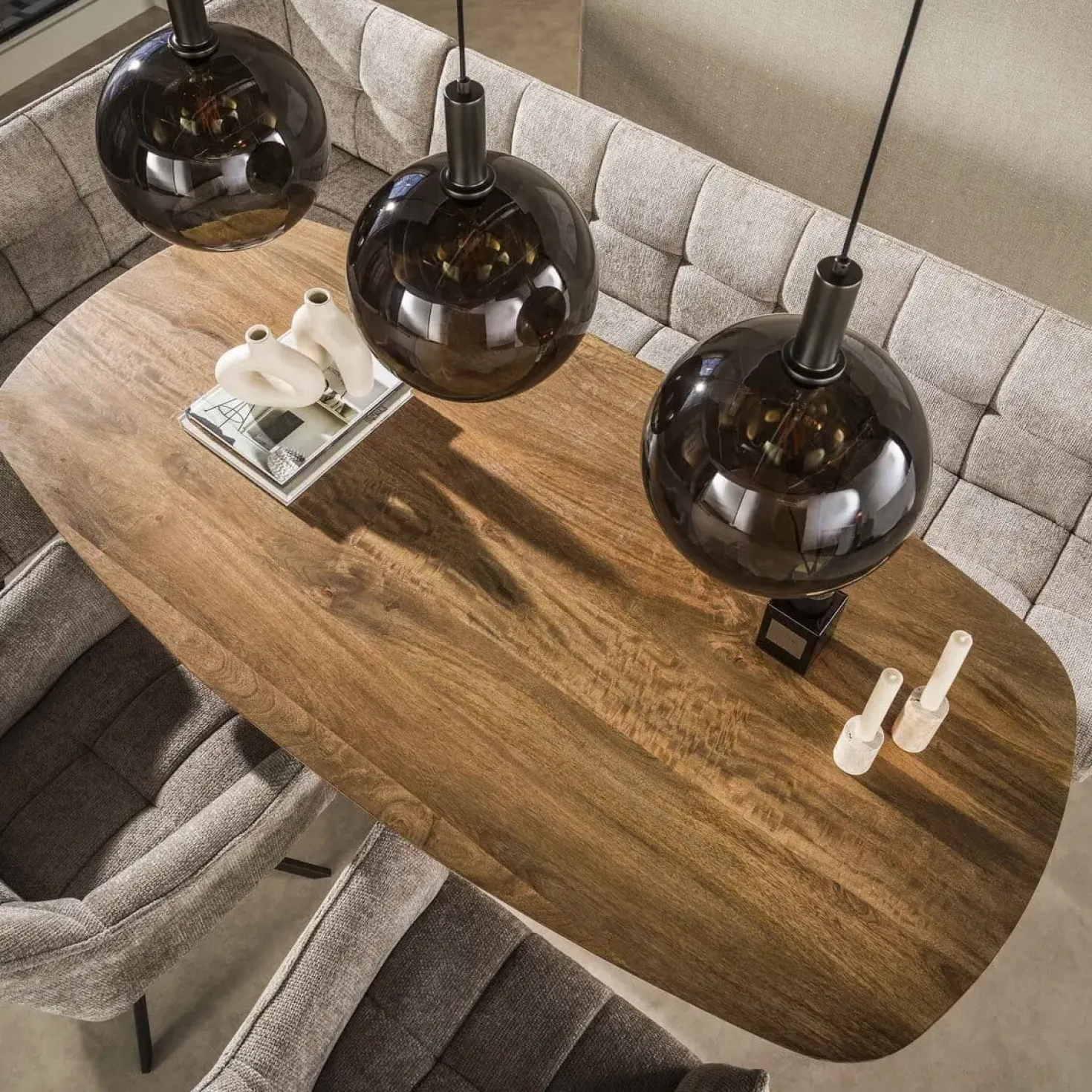 Tessio 3-lichts Hanglamp Bruin glas