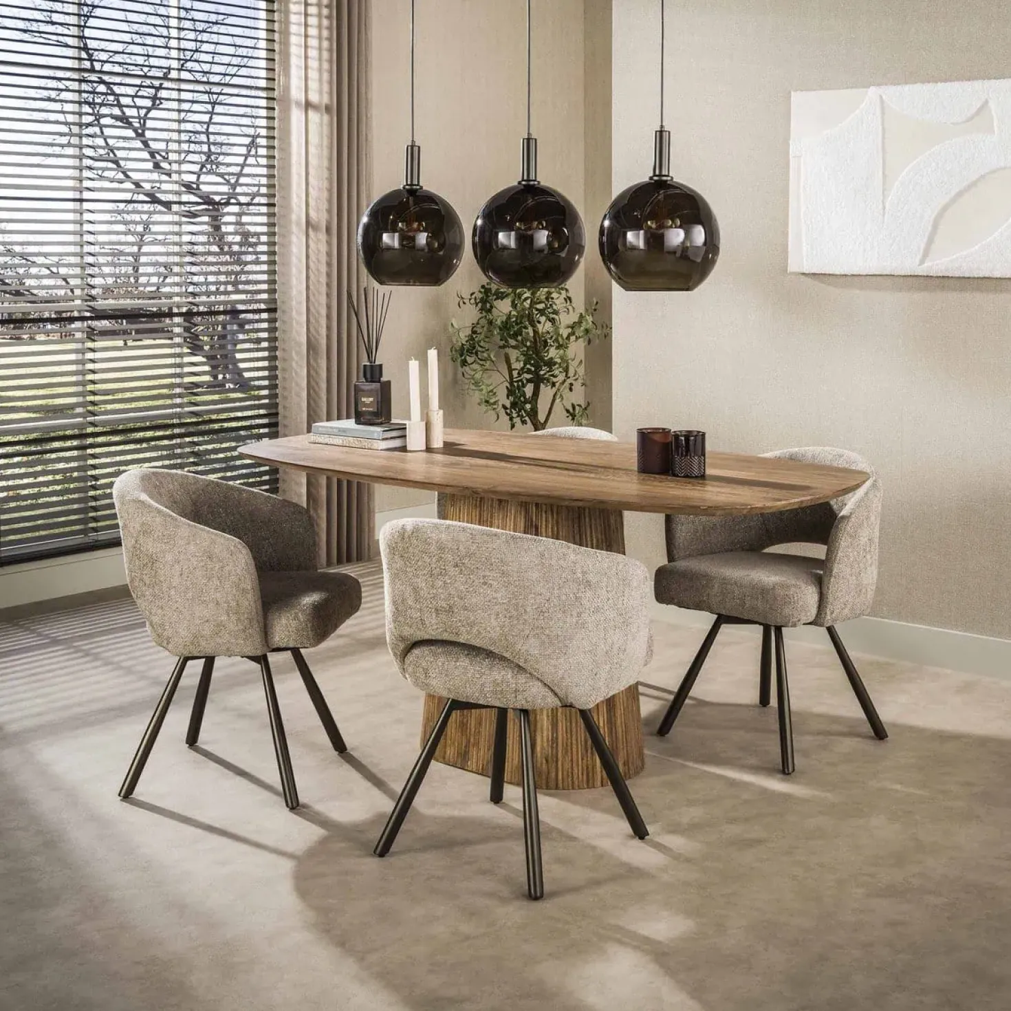 Tessio 3-lichts Hanglamp Bruin glas