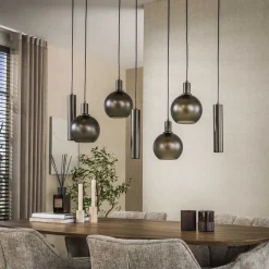 Tessio 7-lichts Hanglamp bruin-frosted