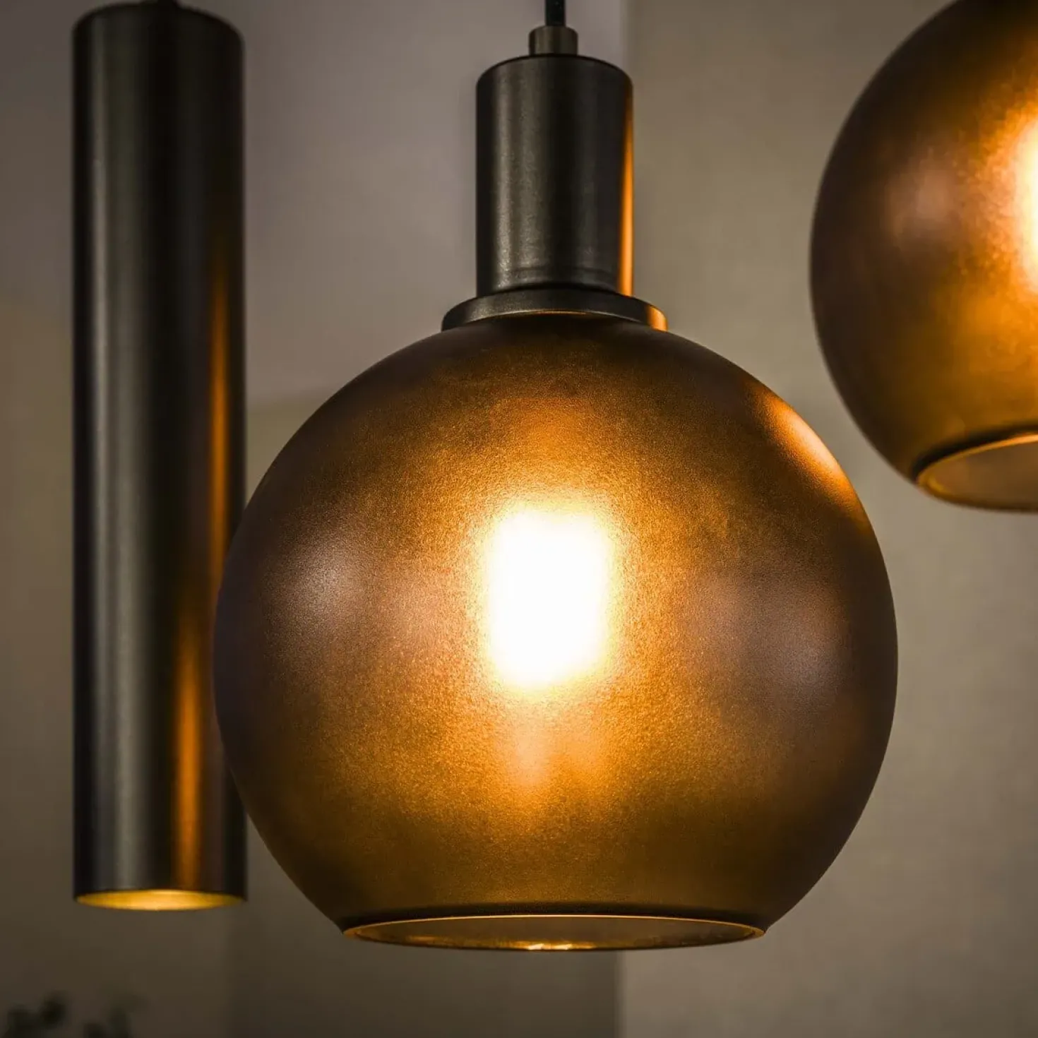 Tessio 7-lichts Hanglamp bruin-frosted