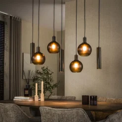 Tessio 7-lichts Hanglamp bruin-frosted