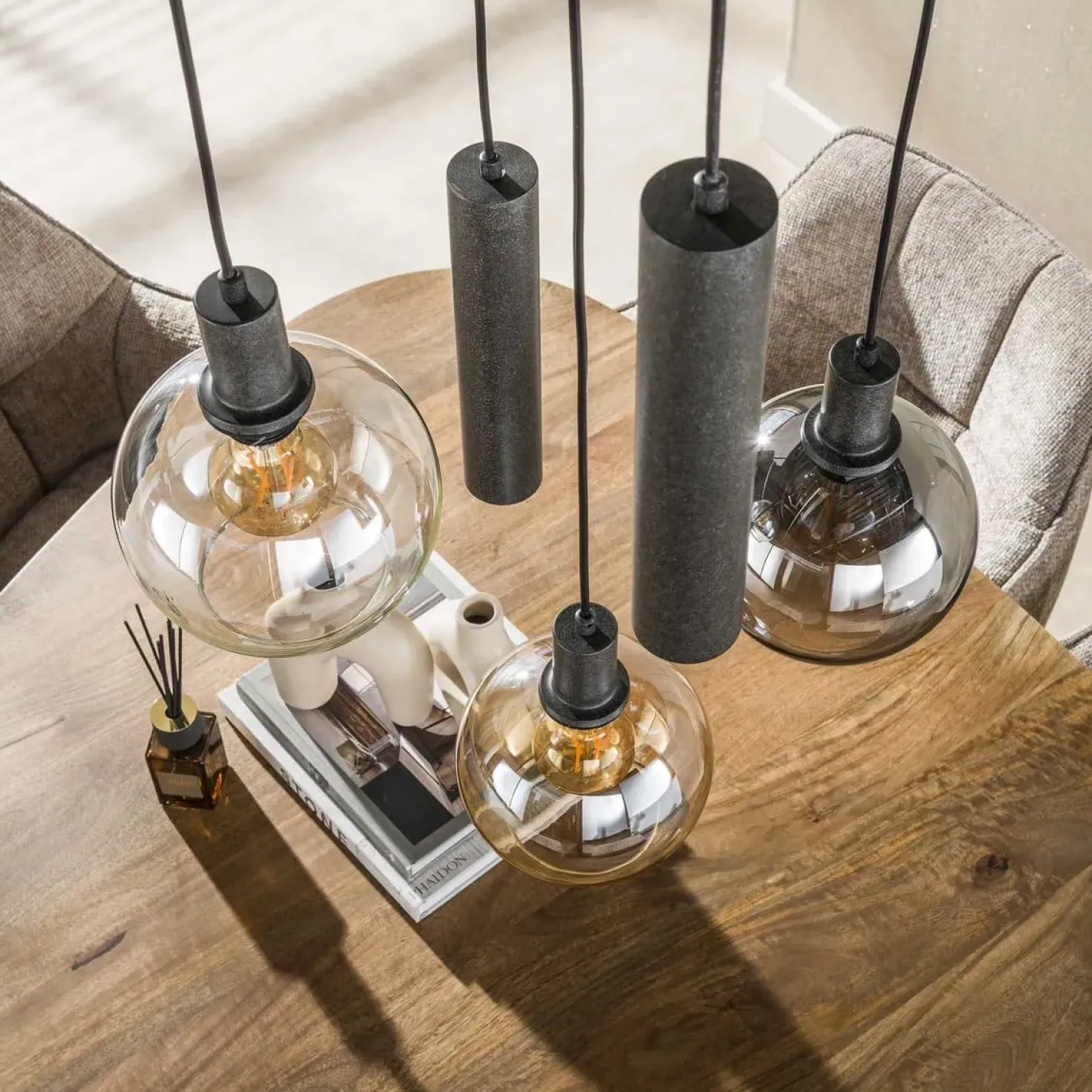 Tessio 5-lichts Hanglamp Getrapt Multikleur glas
