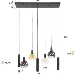 Tessio 7-lichts Hanglamp Multikleur glas