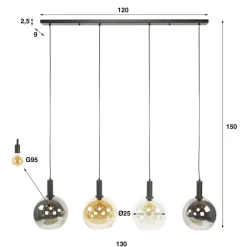 Tessio 4-lichts Hanglamp Multikleur glas