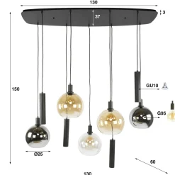 Tessio 9-lichts Hanglamp Multikleur glas