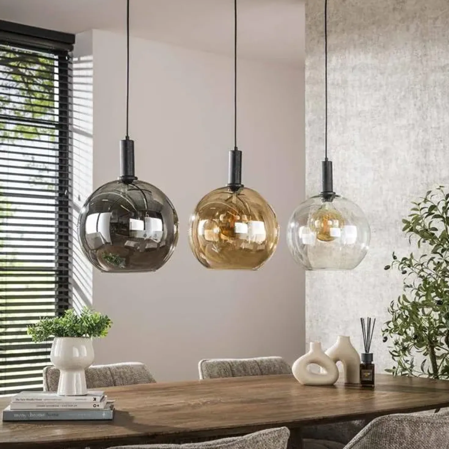Tessio 3-lichts Hanglamp Multikleur glas