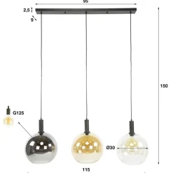 Tessio 3-lichts Hanglamp Multikleur glas