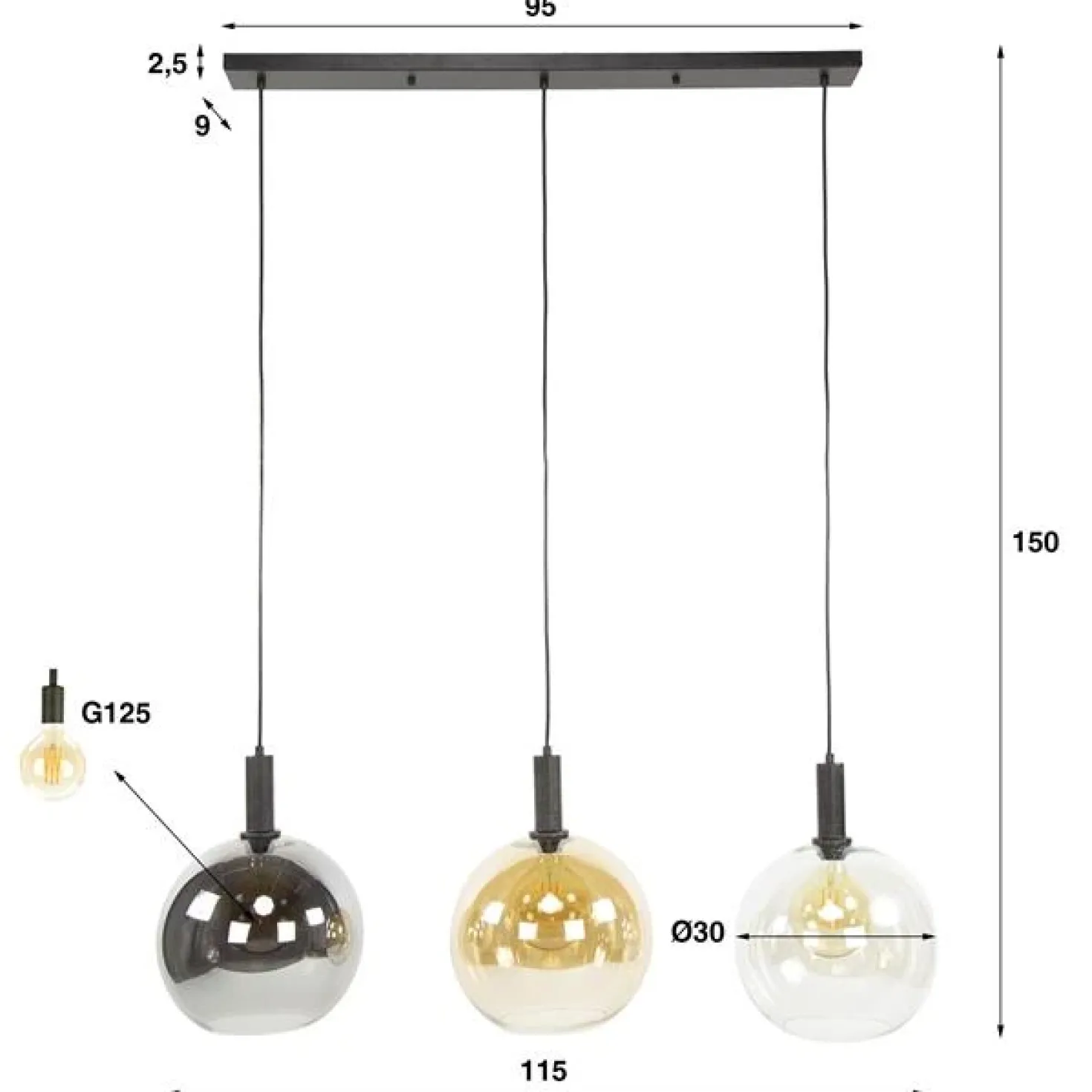 Tessio 3-lichts Hanglamp Multikleur glas