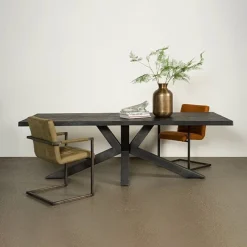 Tiago Eettafel met spinpoot rechthoek acacia hout zwart 260×100