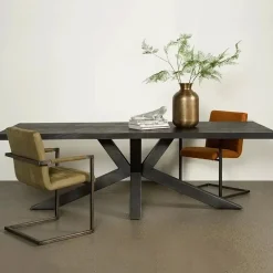 Tiago Eettafel met spinpoot rechthoek acacia hout zwart 180×90