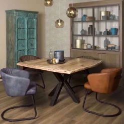 Tiago Eettafel met spinpoot vierkant acacia hout naturel 130×130