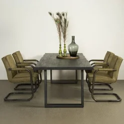 Tiago Eettafel met U poot rechthoek acacia hout zwart 200×100