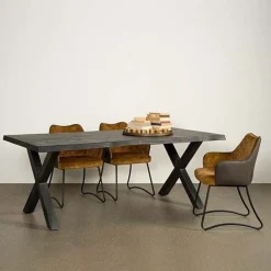 Tiago Eettafel met X poot rechthoek acacia hout zwart 180×90