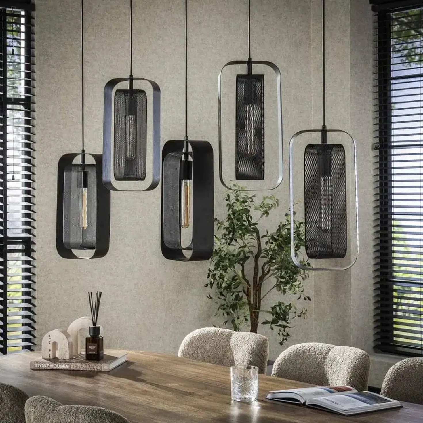 Tindy 5-lichts hanglamp industrieel artic zwart