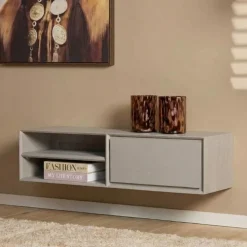 Tony Zwevend Tv meubel Taupe Mangohout 120 cm
