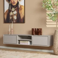 Tony Zwevend Tv meubel Taupe Mangohout 160 cm