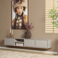 Tony Zwevend Tv meubel Taupe Mangohout 200 cm