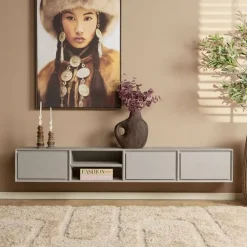 Tony Zwevend Tv meubel Taupe Mangohout 200 cm