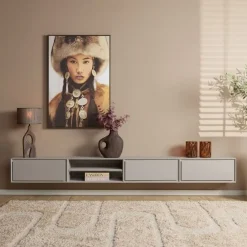 Tony Zwevend Tv meubel Taupe Mangohout 280 cm
