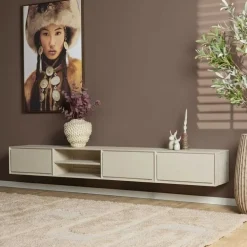 Tony Zwevend Tv meubel Zand Mangohout 240 cm
