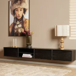 Tony Zwevend Tv meubel Zwart Mangohout 240 cm
