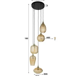 Tristan 5-lichts Hanglamp Amberkleurig glas