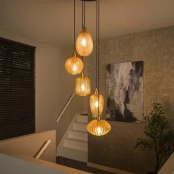 Tristan 5-lichts Hanglamp Amberkleurig glas