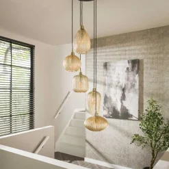 Tristan 5-lichts Hanglamp Amberkleurig glas