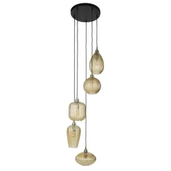 Tristan 5-lichts Hanglamp Amberkleurig glas