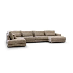 U-Bank Como met ottoman links – Beige Silencio 19 Chenille
