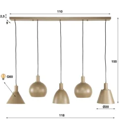 Vinci 5-lichts Hanglamp Beige