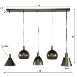 Vinci 5-lichts Hanglamp Sienna bruin