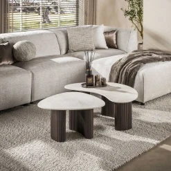 Vittoria Salontafel Organisch Set van 2 keramiek Travertin 88cm