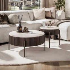 Vittoria Salontafel rond set van 2 Keramiek Bruin