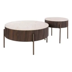 Vittoria Salontafel rond set van 2 Keramiek Bruin