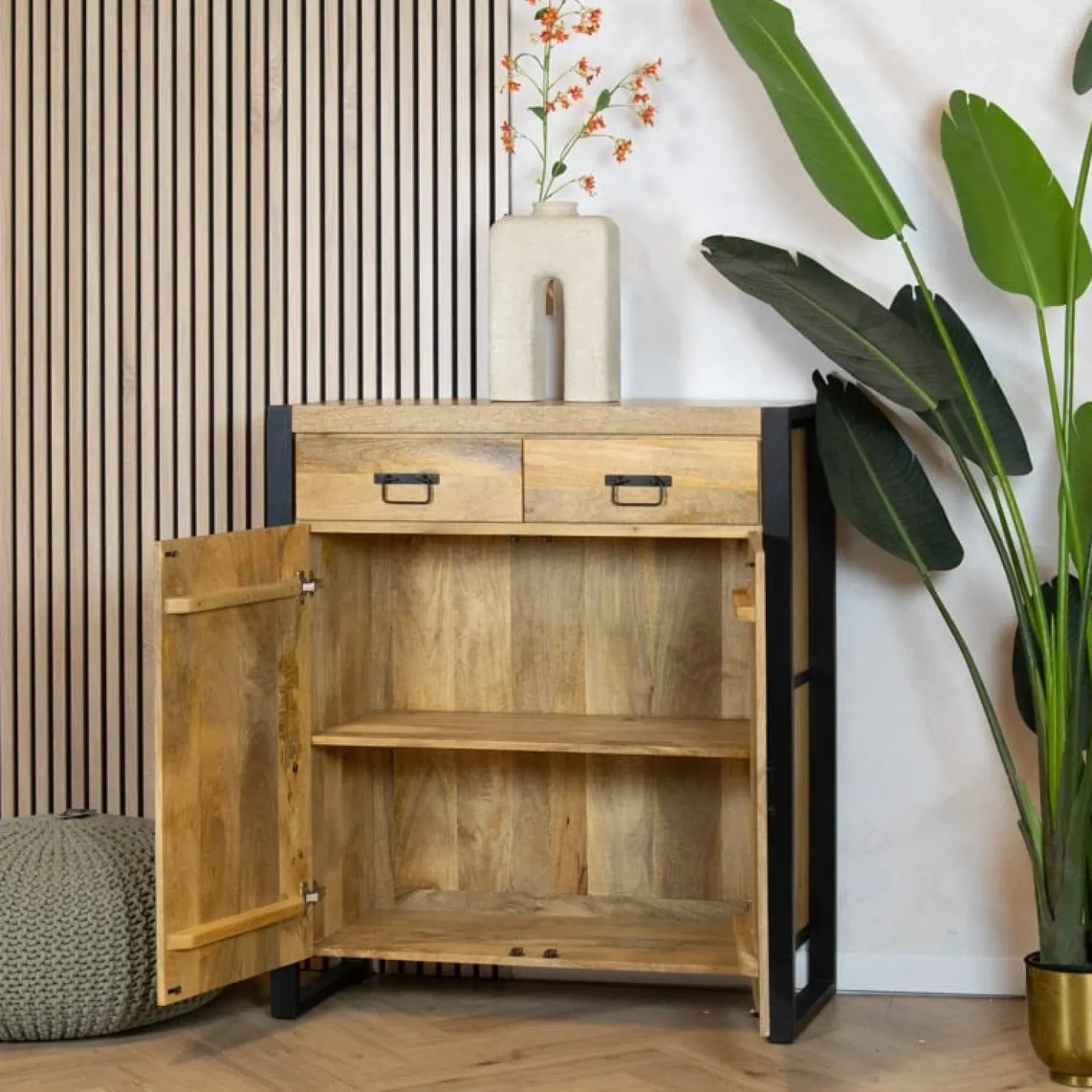 Wandkast mangohout Britt industrieel - 100cm